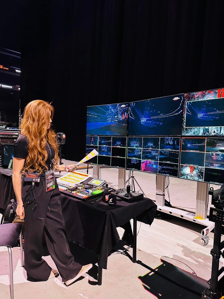 Kristen show running a live broadcast from the control room