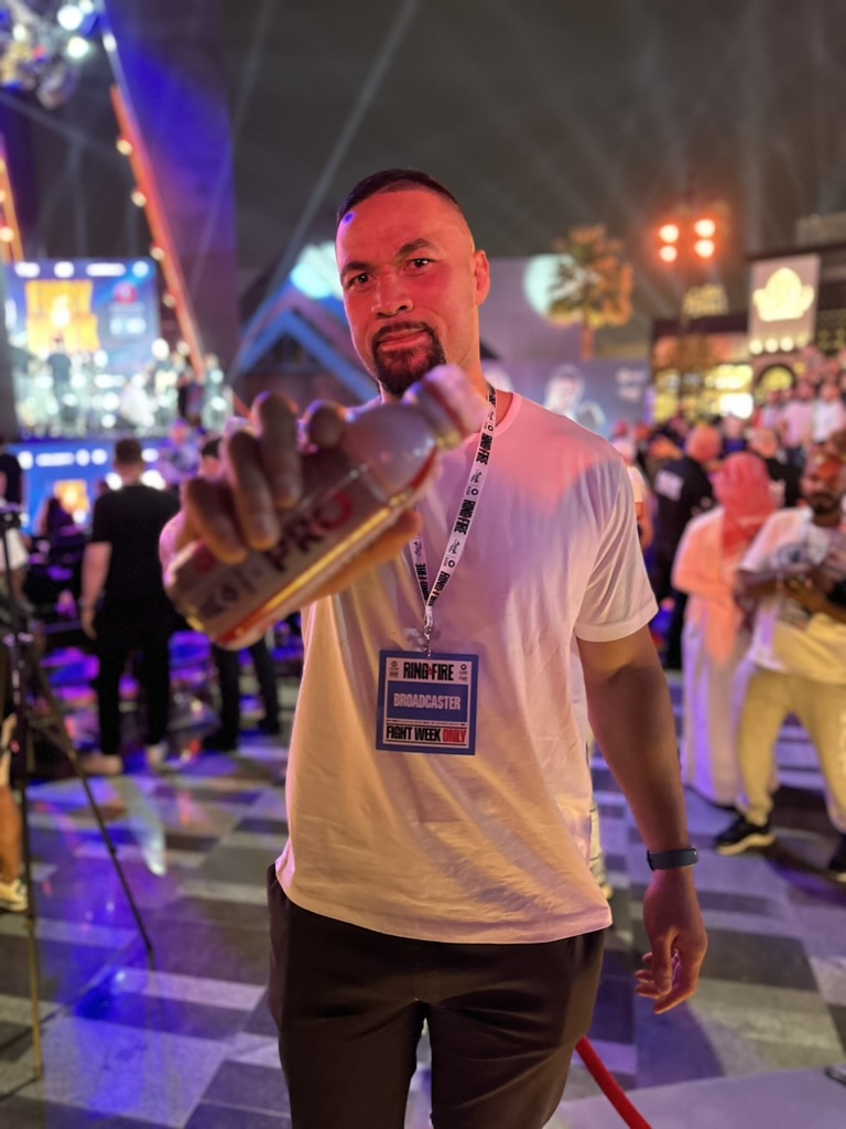 Ring Fire broadcaster on the floor at the fight week event, Riyadh